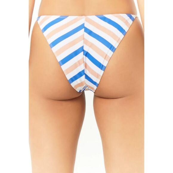 FOREVER 21 Striped Strappy Bikini Bottoms Size XL Blue White Peach Cheeky - Picture 4 of 5